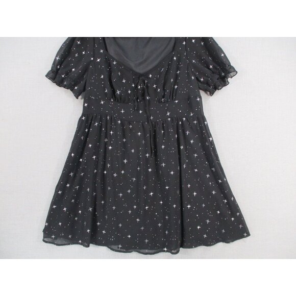 Cider Womens Starry Night Dress 1XL Black Sheer Short Sleeve Empire Waist - Picture 9 of 14